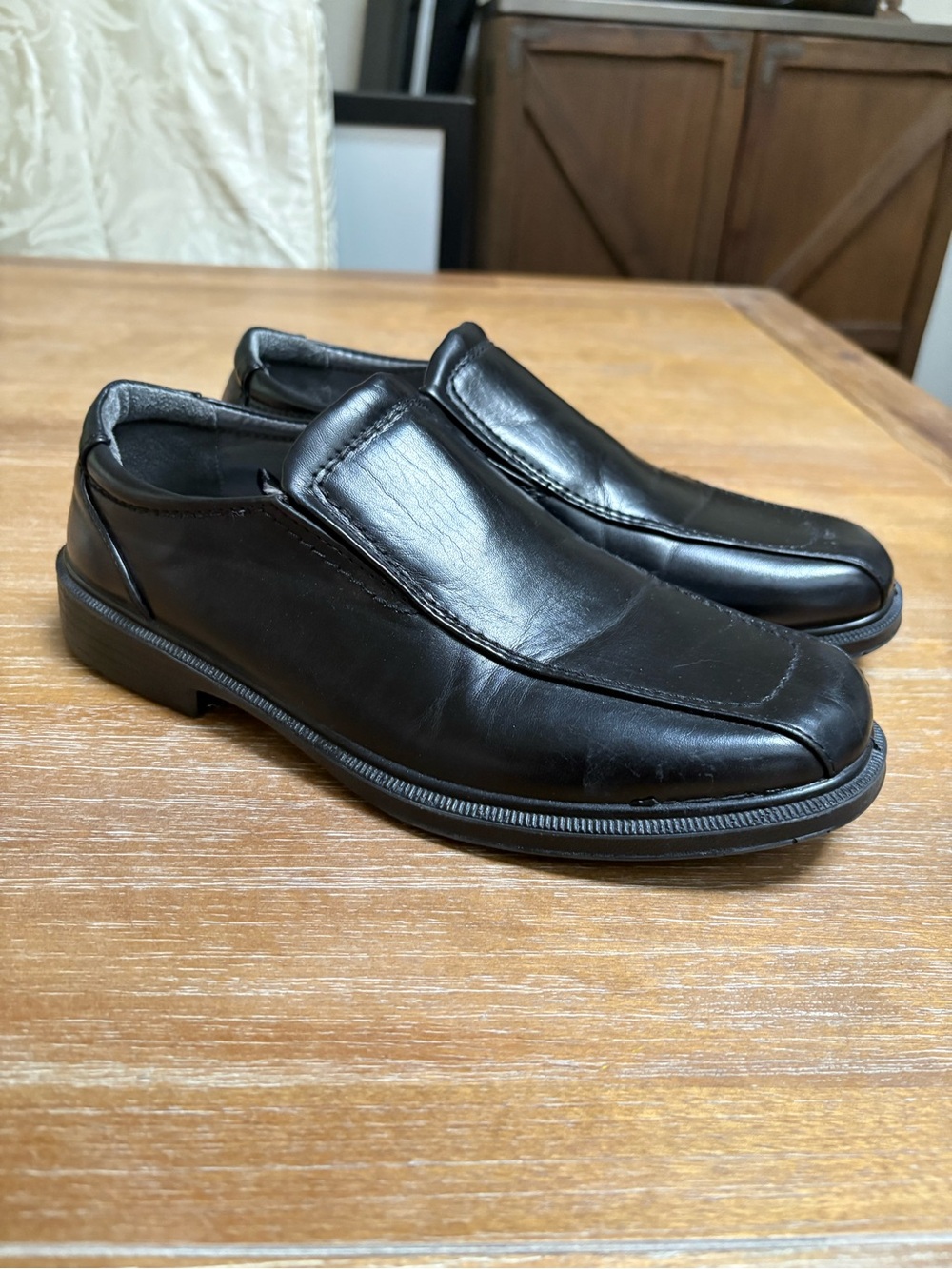 Deer Stags Black Leather Dress Loafers Square Toe Slip-On Boys - Size 6.5 Big Ki